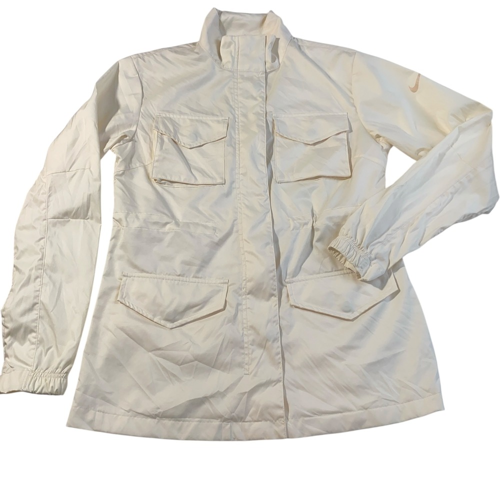 Nike Womens Utility Field Jacket Sail White Full‎ Zip Snap Cargo Pockets Small - Picture 2 of 9